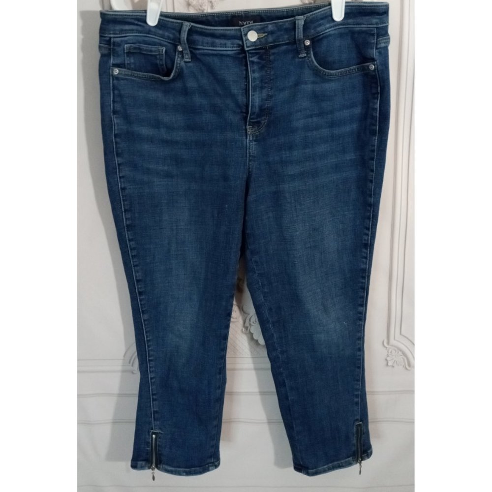 Not Your Daughters Jeans NYDJ Cropped Blue Jeans Zip Ankles High Rise Plus Sz 14